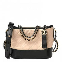 Load image into Gallery viewer, CHANEL Aged Calfskin Quilted Small Gabrielle Hobo Beige Black