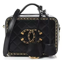 Load image into Gallery viewer, CHANEL Goatskin Quilted Medium CC Filigree Vanity Case Black