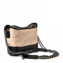 Load image into Gallery viewer, CHANEL Aged Calfskin Quilted Small Gabrielle Hobo Beige Black