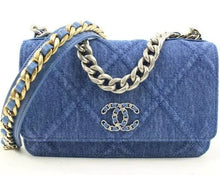 Load image into Gallery viewer, Chanel Wallet on Chain 22p Silver Gold Quilted 19 Flap Woc S126c49 Blue Denim Cross Body Bag