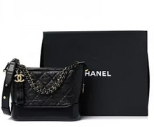 Load image into Gallery viewer, CHANEL Aged Calfskin Quilted Small Gabrielle Hobo Black