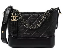 Load image into Gallery viewer, CHANEL Aged Calfskin Quilted Small Gabrielle Hobo Black
