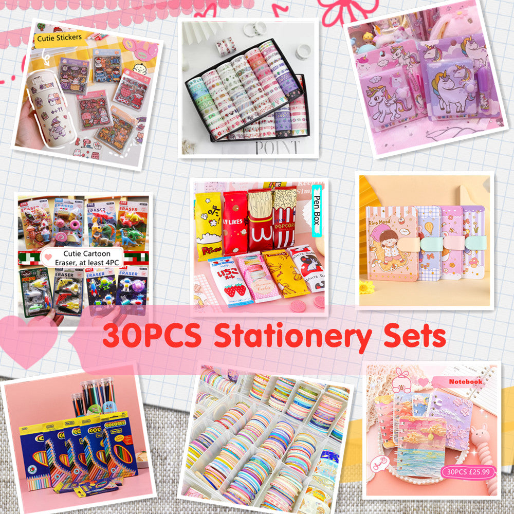 Abichoice Assorted School Supply Stationery Set Surprise Gift Set, 30 PCS