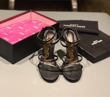 Load image into Gallery viewer, CASSANDRA FLAT SANDALS IN CROCODILE-EMBOSSED LEATHER WITH GOLD-TONE MONOGRAM
