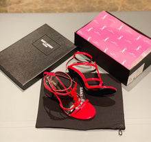 Load image into Gallery viewer, CASSANDRA FLAT SANDALS IN CROCODILE-EMBOSSED LEATHER WITH GOLD-TONE MONOGRAM
