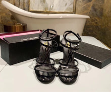 Load image into Gallery viewer, CASSANDRA FLAT SANDALS IN CROCODILE-EMBOSSED LEATHER WITH GOLD-TONE MONOGRAM
