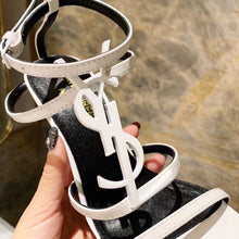 Load image into Gallery viewer, CASSANDRA FLAT SANDALS IN CROCODILE-EMBOSSED LEATHER WITH GOLD-TONE MONOGRAM
