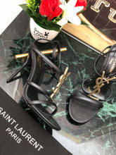 Load image into Gallery viewer, CASSANDRA FLAT SANDALS IN CROCODILE-EMBOSSED LEATHER WITH GOLD-TONE MONOGRAM
