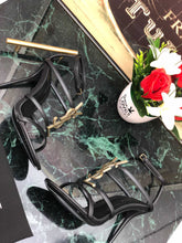 Load image into Gallery viewer, CASSANDRA FLAT SANDALS IN CROCODILE-EMBOSSED LEATHER WITH GOLD-TONE MONOGRAM
