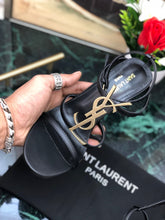 Load image into Gallery viewer, CASSANDRA FLAT SANDALS IN CROCODILE-EMBOSSED LEATHER WITH GOLD-TONE MONOGRAM
