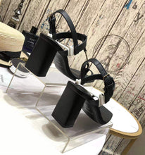 Load image into Gallery viewer, CASSANDRA SANDALS IN SMOOTH LEATHER WITH GOLD-TONE MONOGRAM
